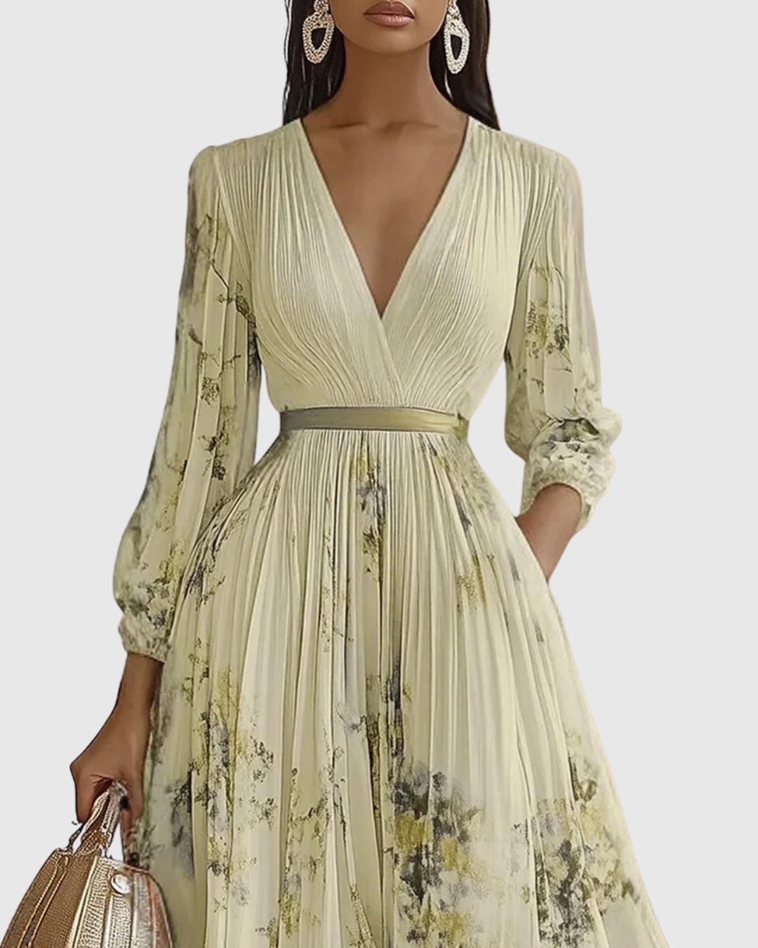 Abito lungo plissettato da donna elegante e fluido floreale