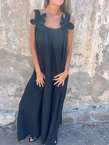 Abito lungo estivo donna elegante e fluido con spalline floreali