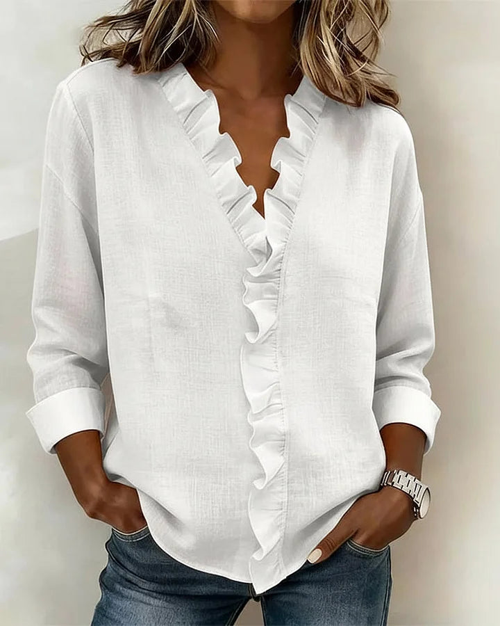 Blusa elegante da donna con scollo a V e volant