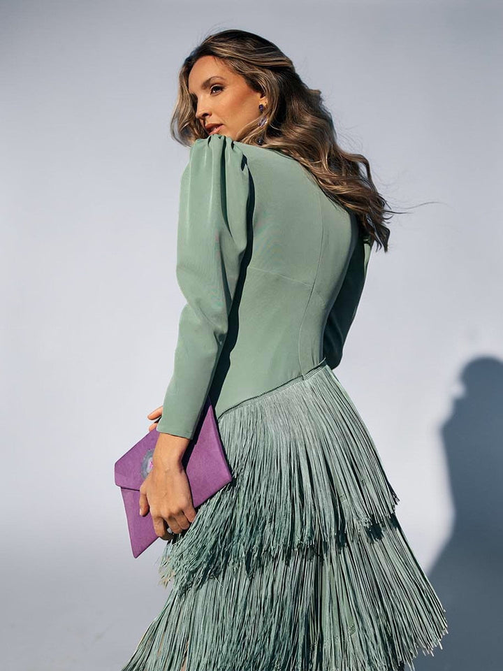 Abito elegante con frange fluido e raffinato per donna