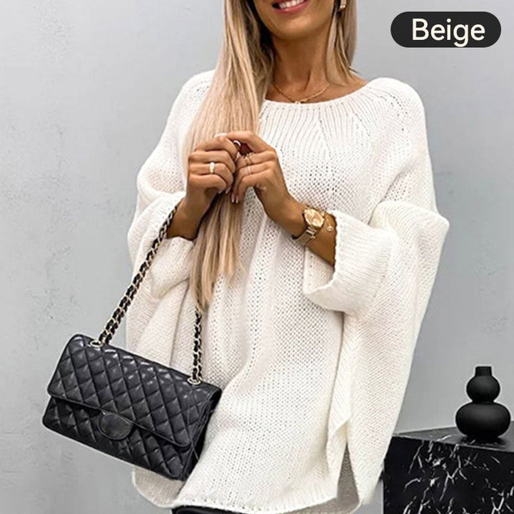 Damski elegancki sweter z peleryną z dzianiny