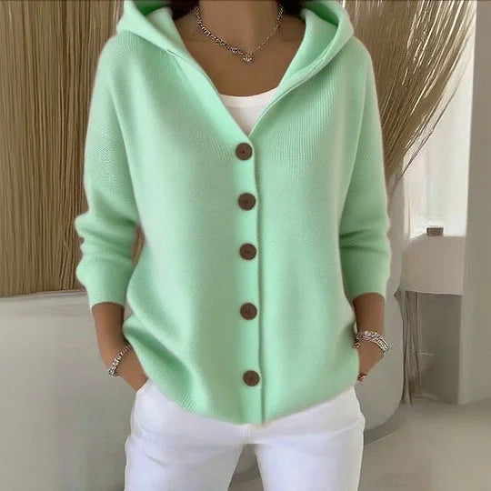 Cardigan donna morbido con cappuccio elegante casual