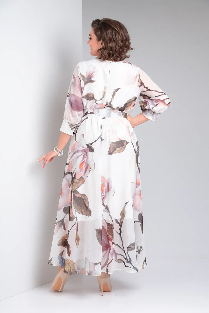 Abito elegante floreale lungo e fluido per donna