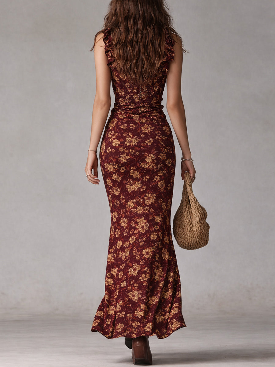 Abito midi boho donna in lino italiano con spacco