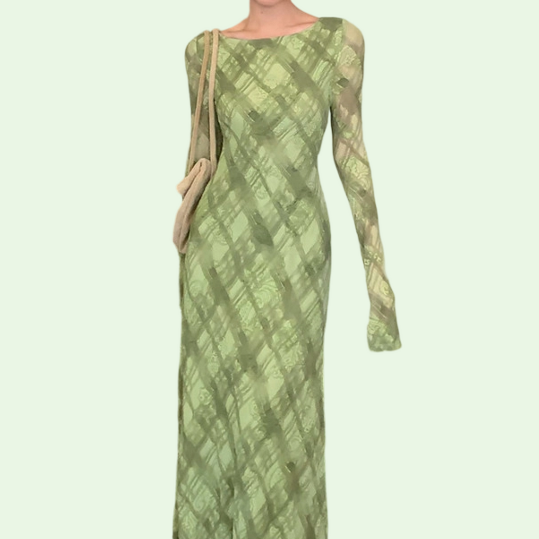 Abito lungo aderente da donna elegante con stampa