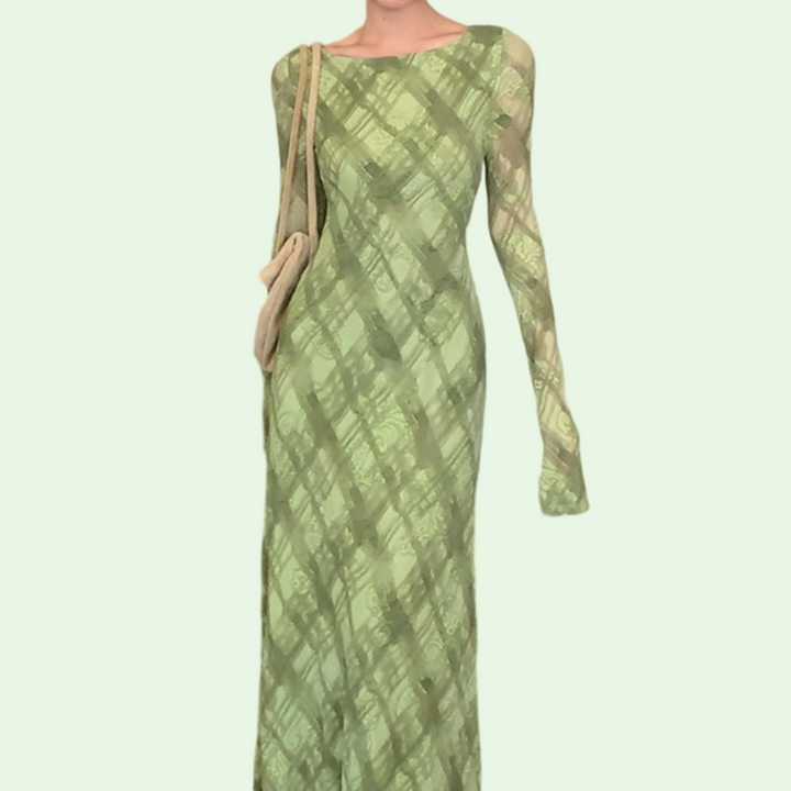 Abito lungo aderente da donna elegante con stampa