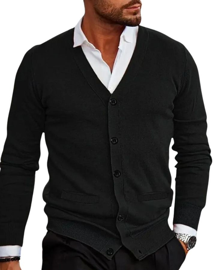 Cardigan uomo elegante moderno con bottoni in tessuto premium