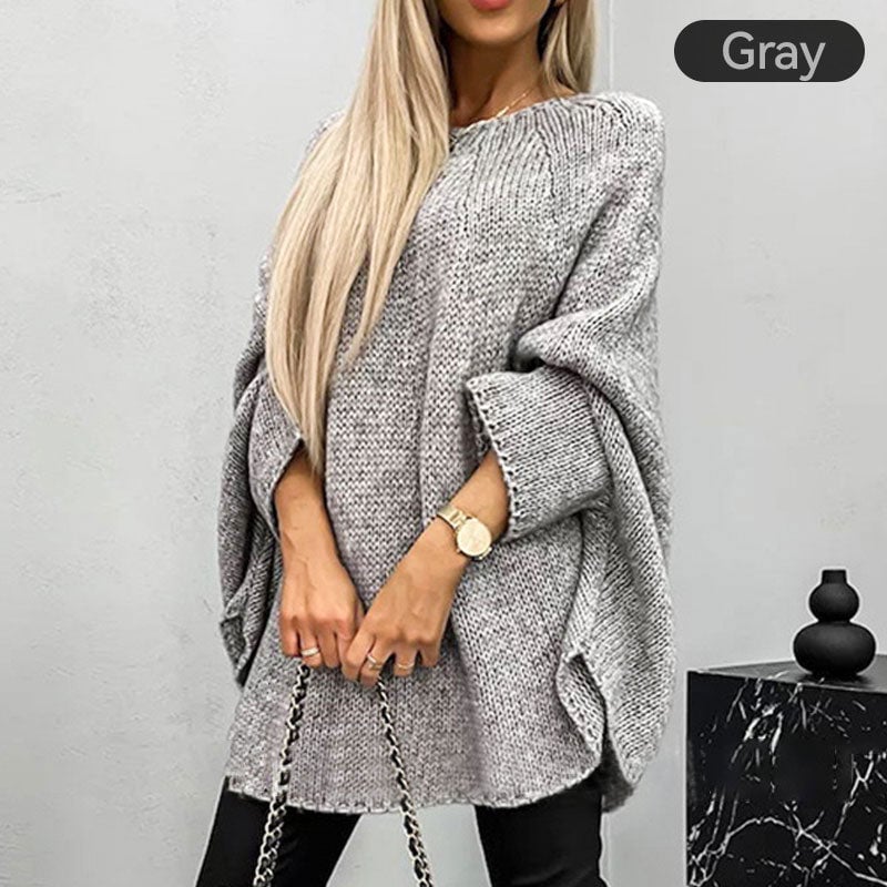 Damski elegancki sweter z peleryną z dzianiny