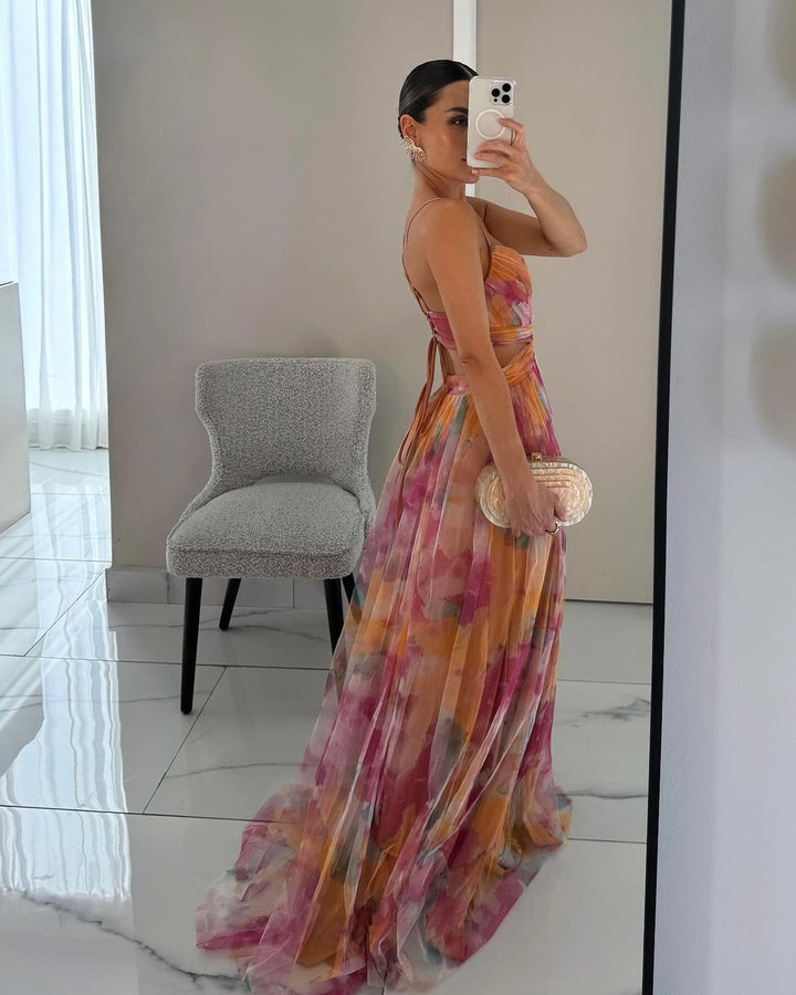 Abito lungo donna elegante in chiffon leggero