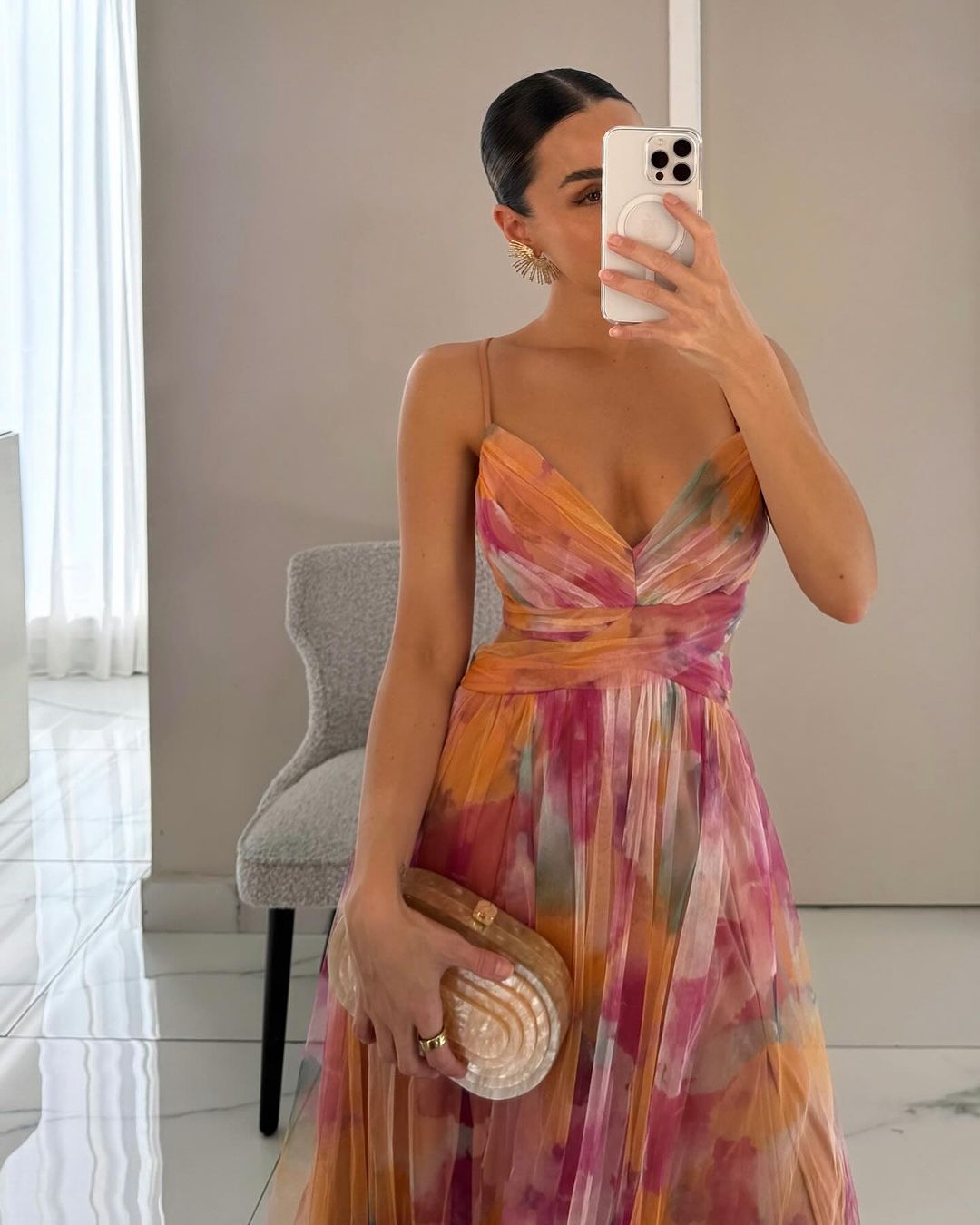 Abito lungo donna elegante in chiffon leggero