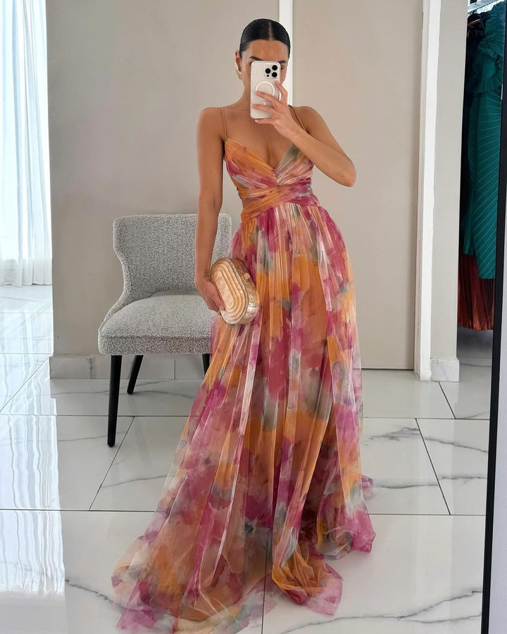 Abito lungo donna elegante in chiffon leggero