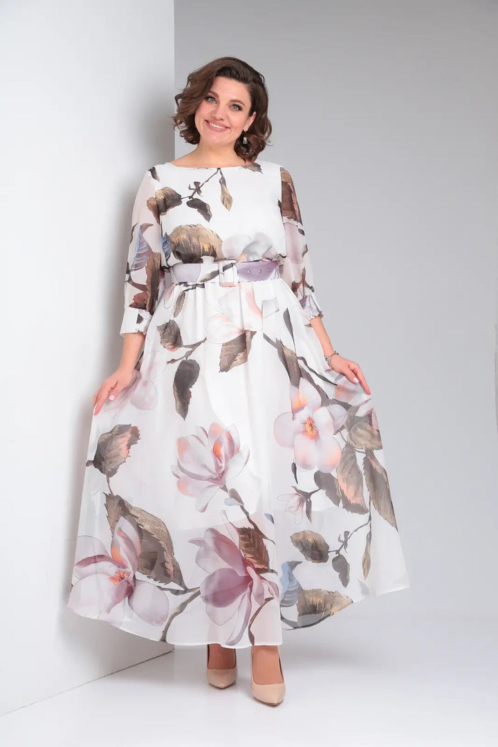 Abito elegante floreale lungo e fluido per donna