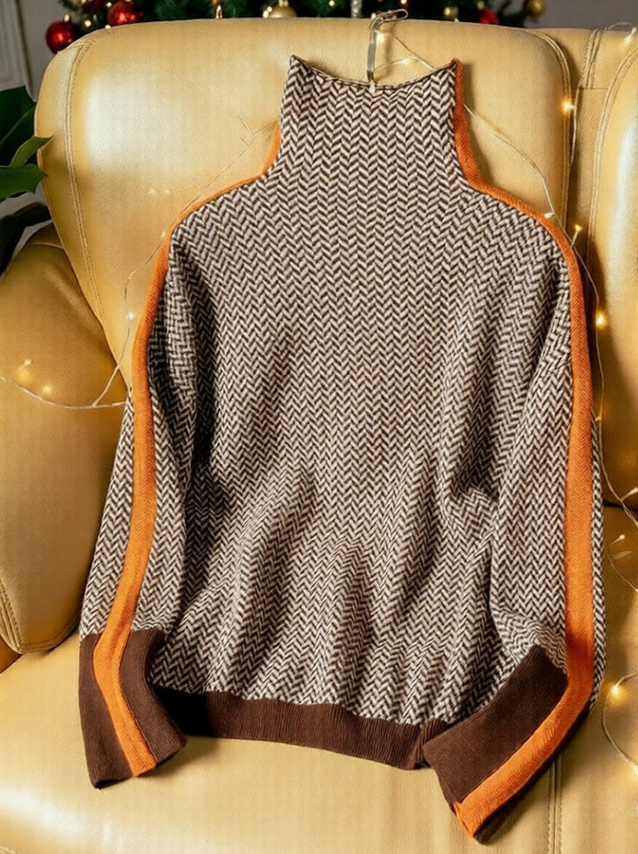 Maglione donna dolcevita a righe contrastanti elegante e morbido