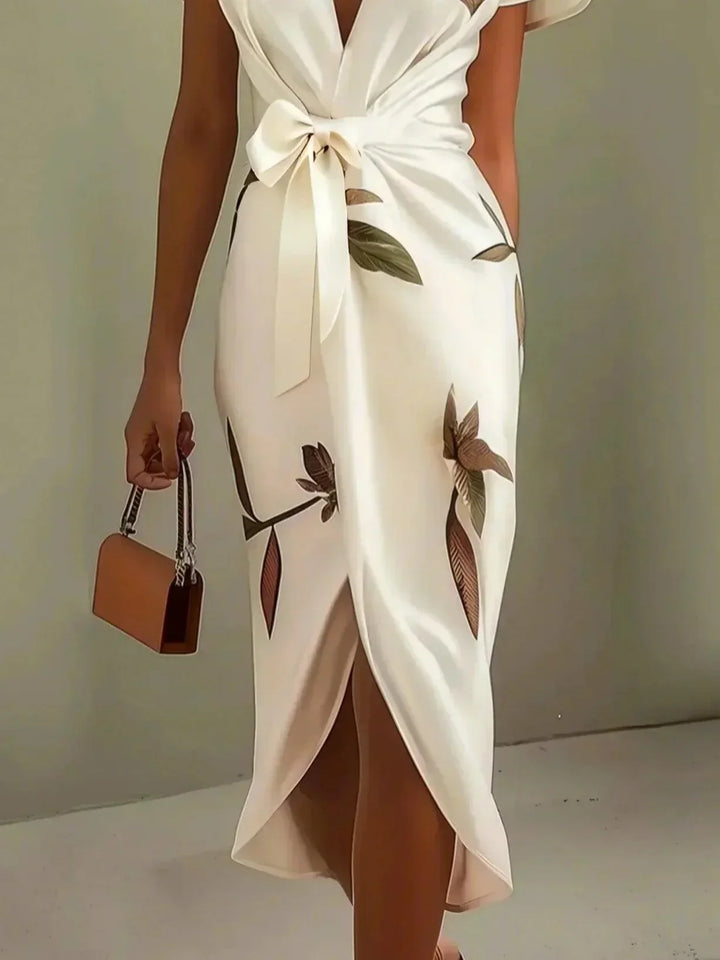Abito portafoglio donna elegante con stampa botanica