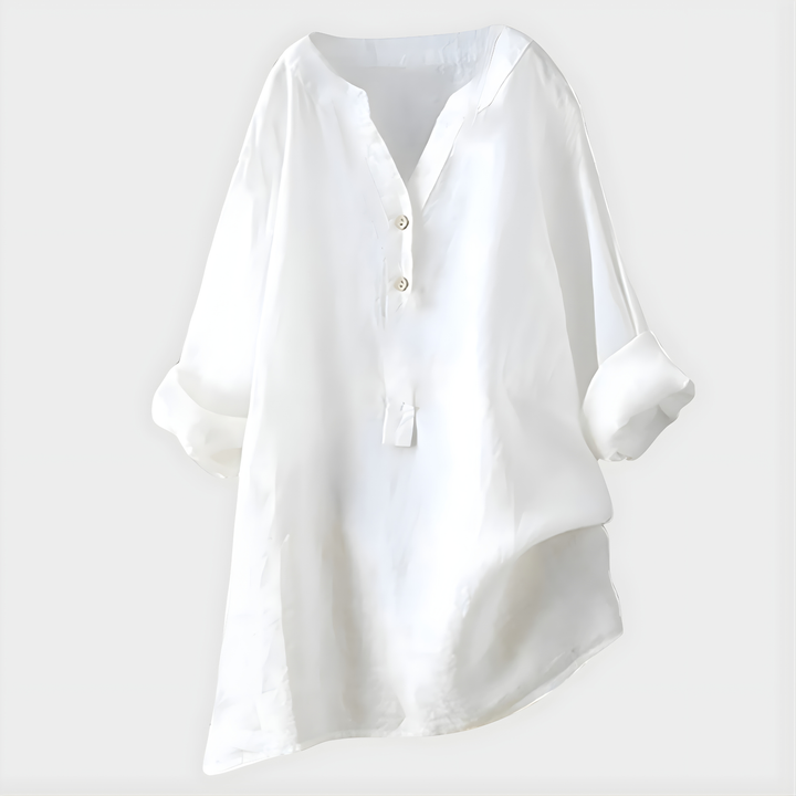 Blusa elegante leggera in cotone e lino con scollo a V per donna
