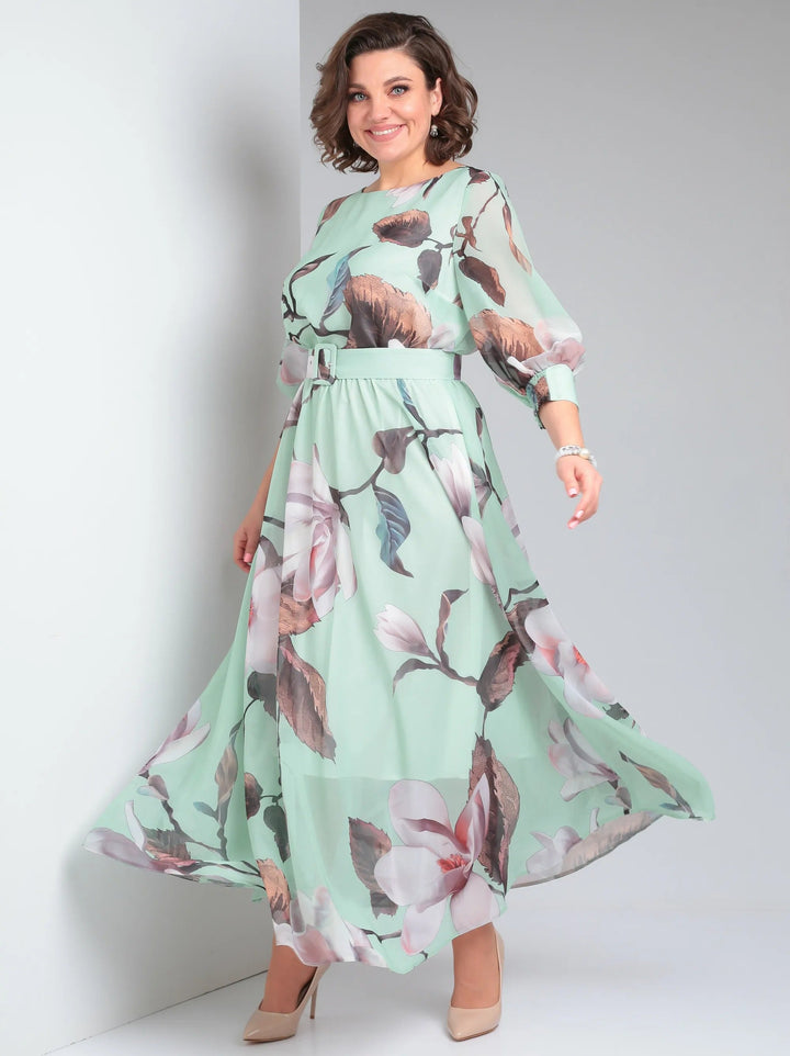 Abito elegante floreale lungo e fluido per donna