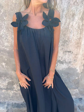 Abito lungo estivo donna elegante e fluido con spalline floreali