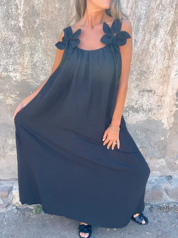 Abito lungo estivo donna elegante e fluido con spalline floreali