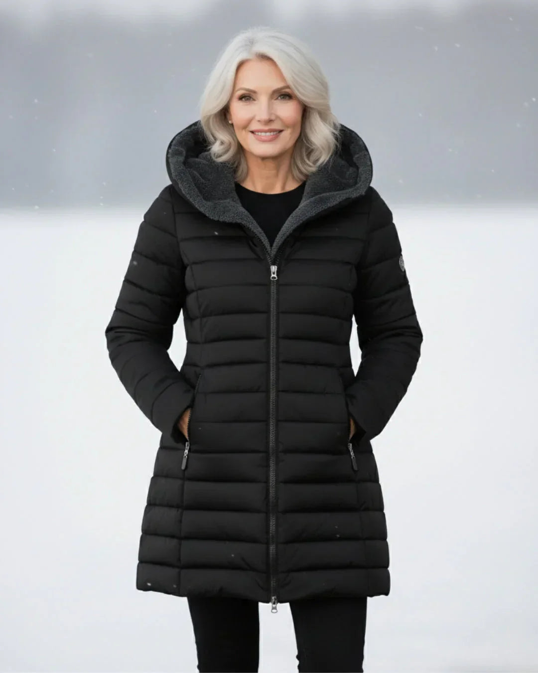 Cappotto invernale donna elegante imbottito caldo con cappuccio
