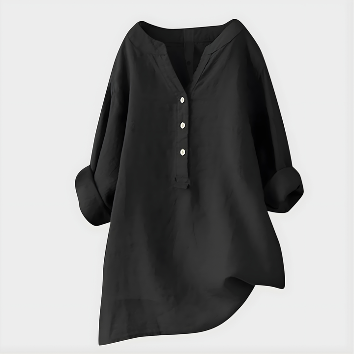 Blusa elegante leggera in cotone e lino con scollo a V per donna