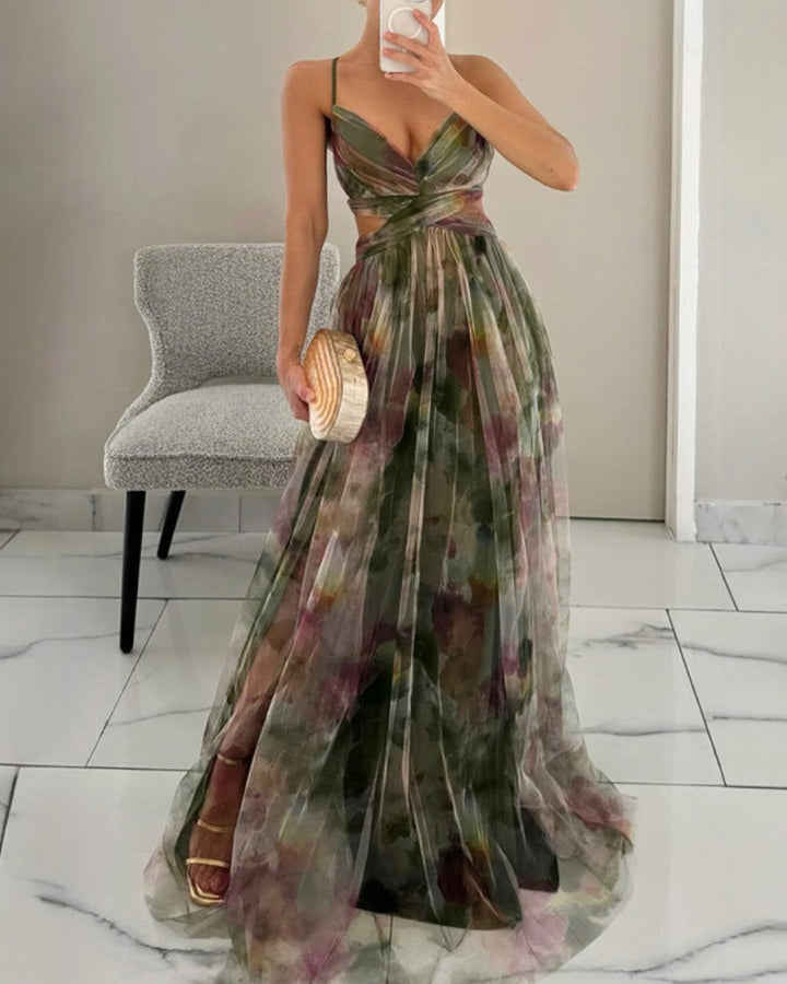 Abito lungo donna elegante in chiffon leggero