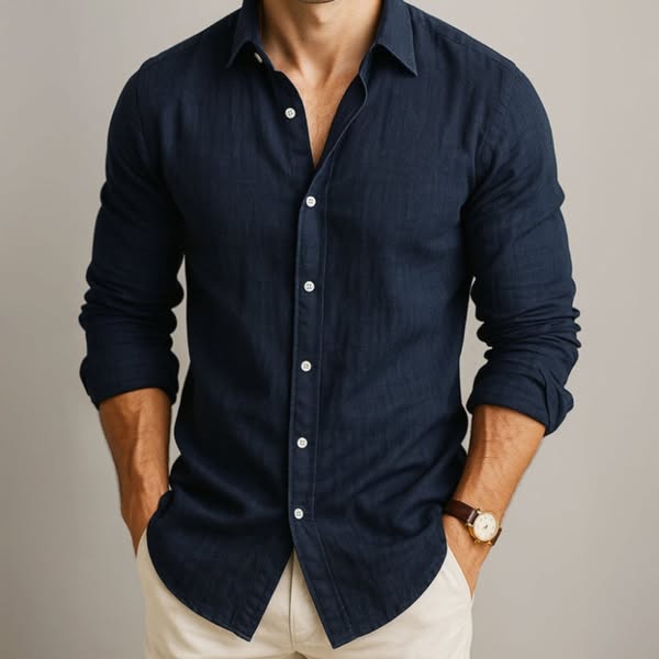 Camicia uomo in cotone e lino elegante e traspirante