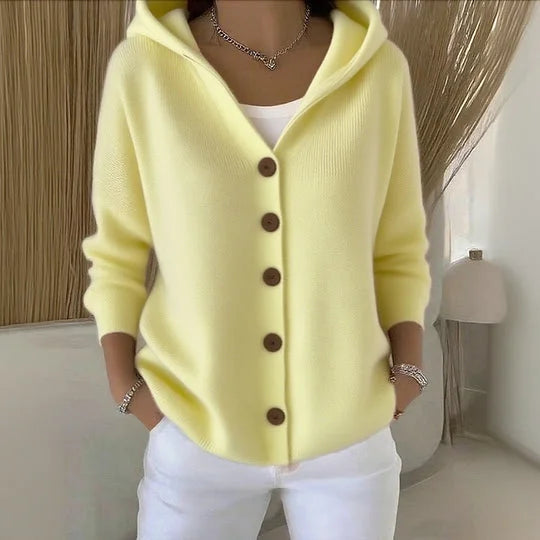 Cardigan donna morbido con cappuccio elegante casual