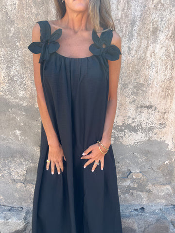 Abito lungo estivo donna elegante e fluido con spalline floreali