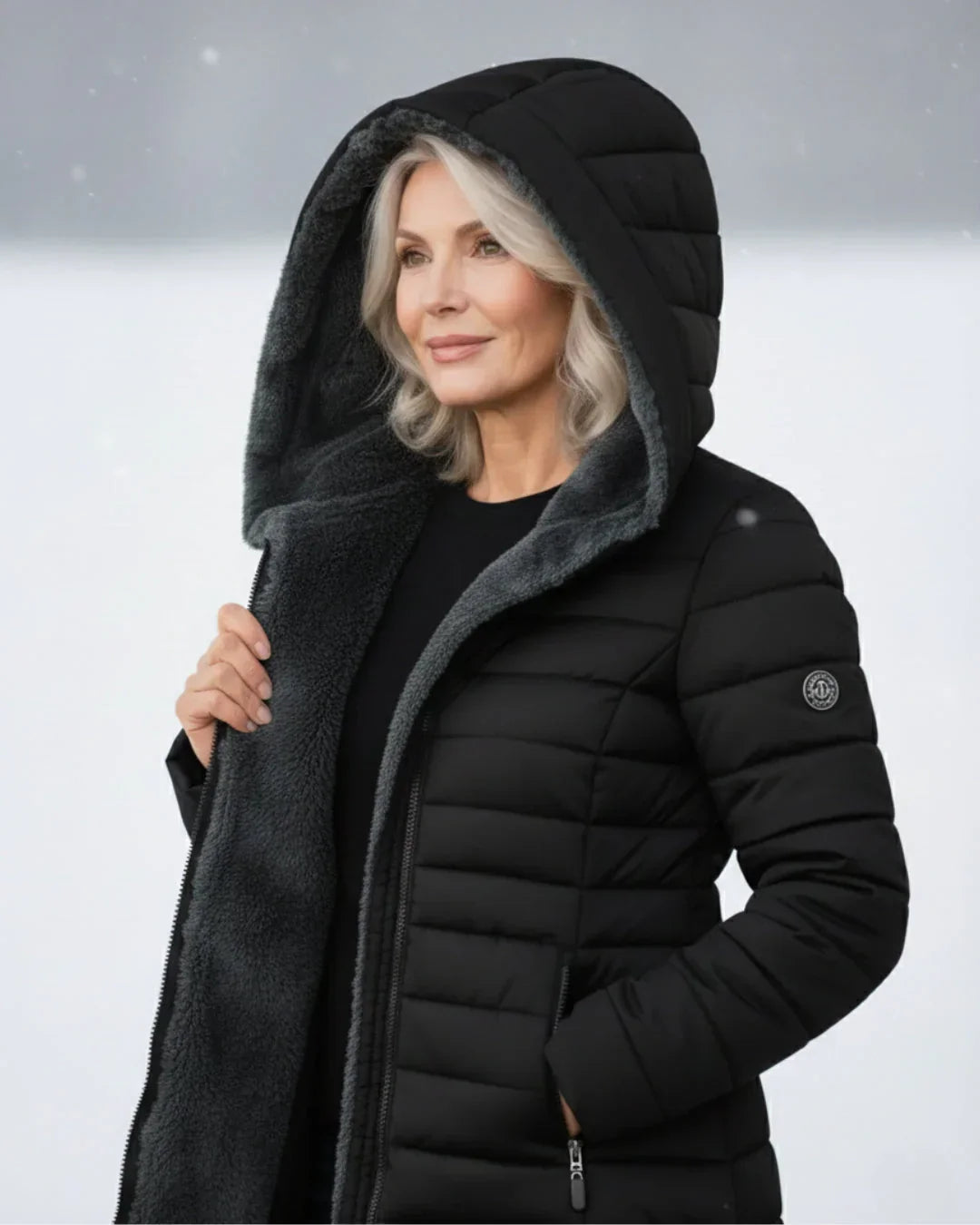 Cappotto invernale donna elegante imbottito caldo con cappuccio