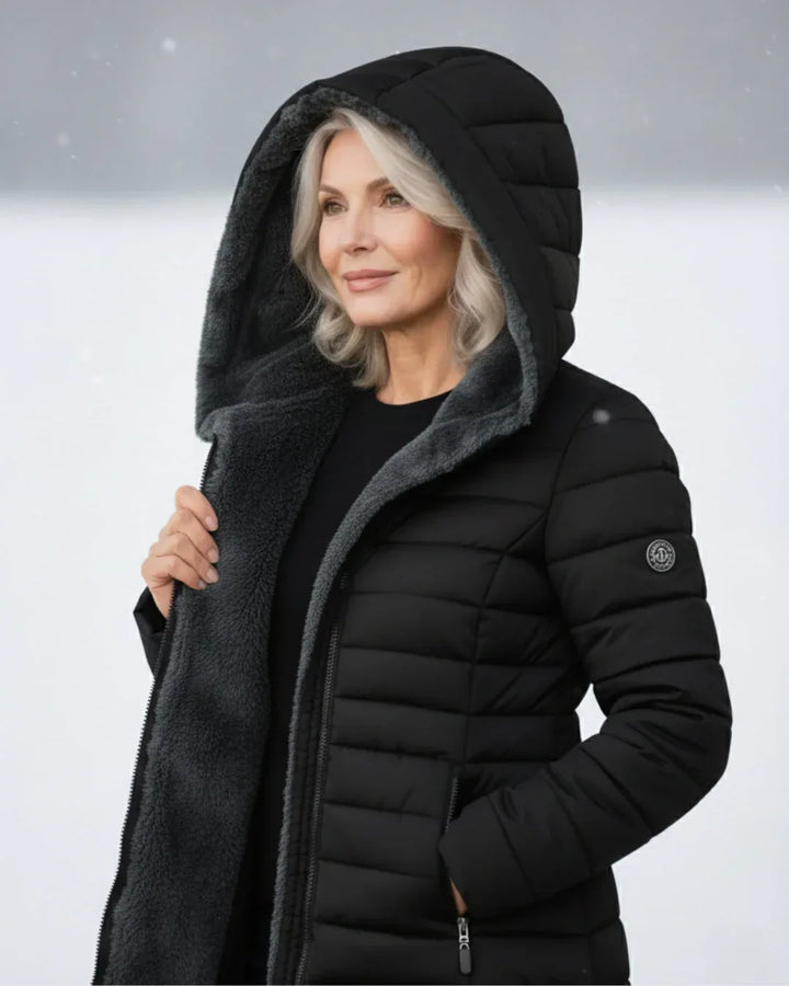 Cappotto invernale donna elegante imbottito caldo con cappuccio