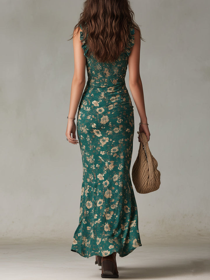 Abito midi boho donna in lino italiano con spacco