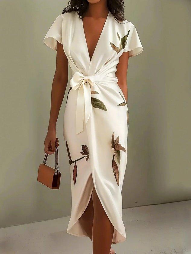 Abito portafoglio donna elegante con stampa botanica