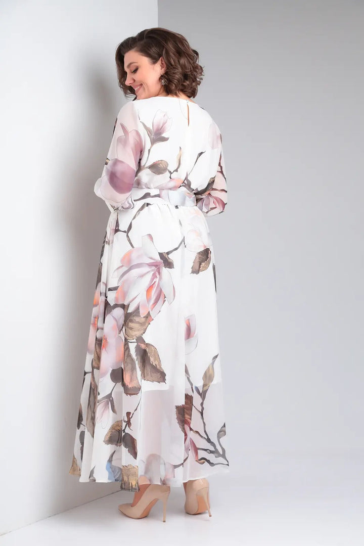 Abito elegante floreale lungo e fluido per donna