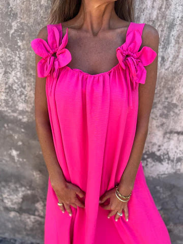 Abito lungo estivo donna elegante e fluido con spalline floreali
