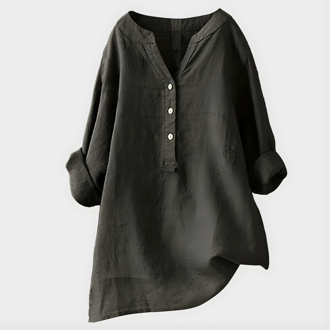 Blusa elegante leggera in cotone e lino con scollo a V per donna