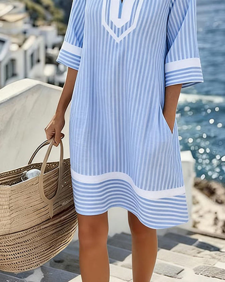 Abito casual a righe con scollo a V e vestibilità rilassata per donna