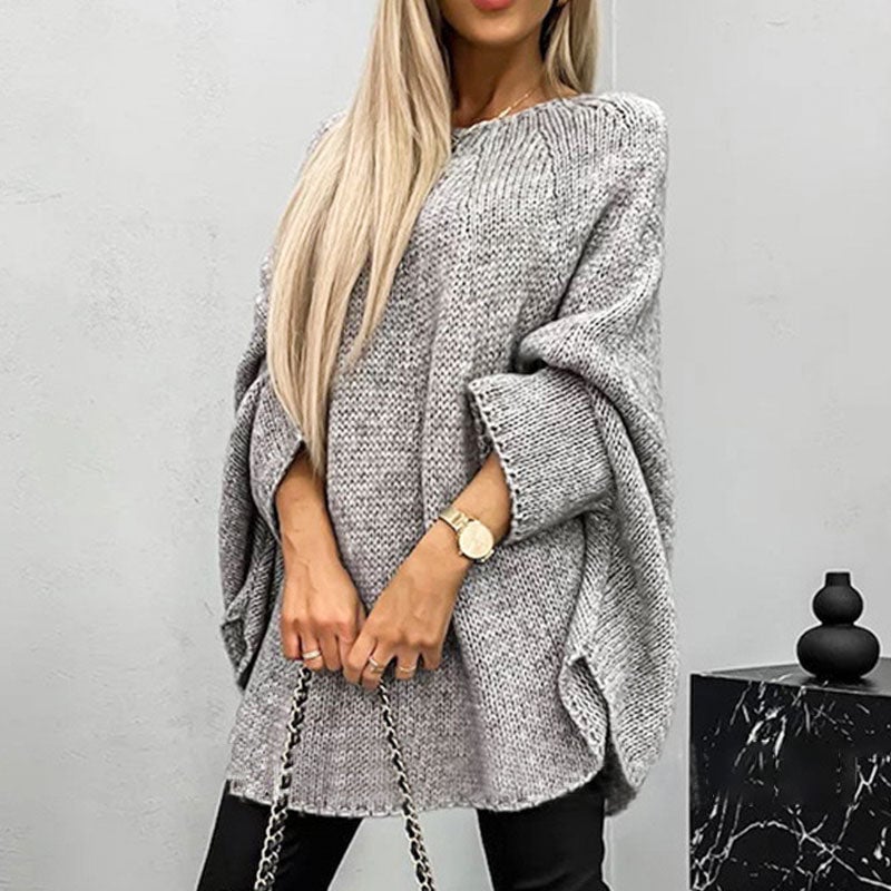 Damski elegancki sweter z peleryną z dzianiny
