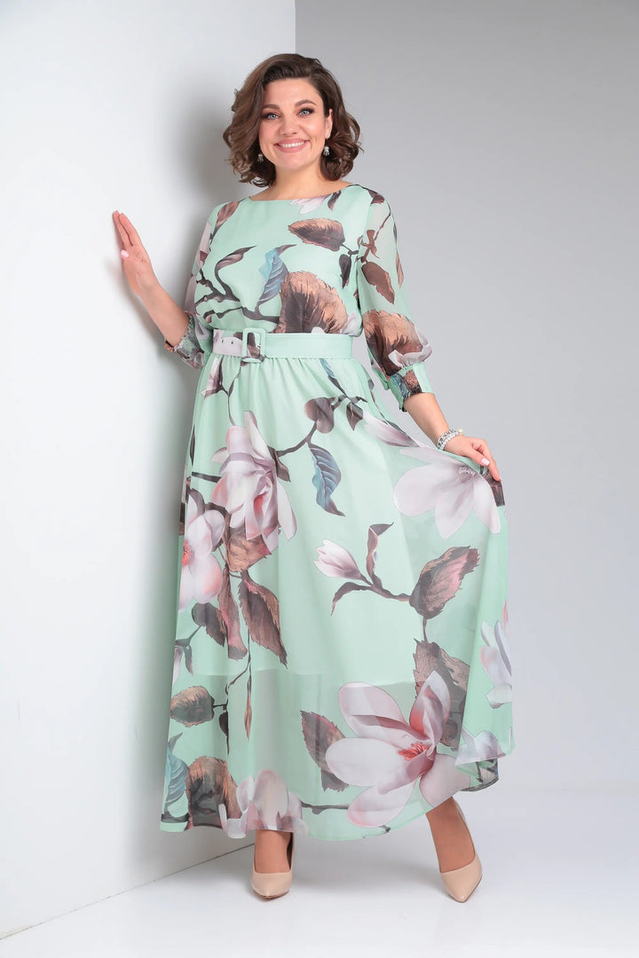 Abito elegante floreale lungo e fluido per donna
