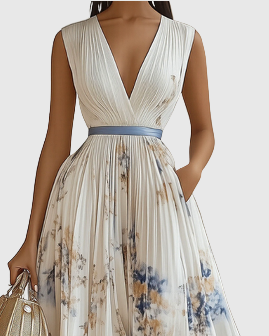 Abito lungo plissettato da donna elegante e fluido floreale