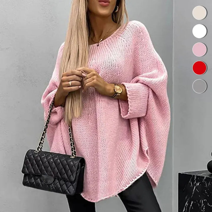 Damski elegancki sweter z peleryną z dzianiny