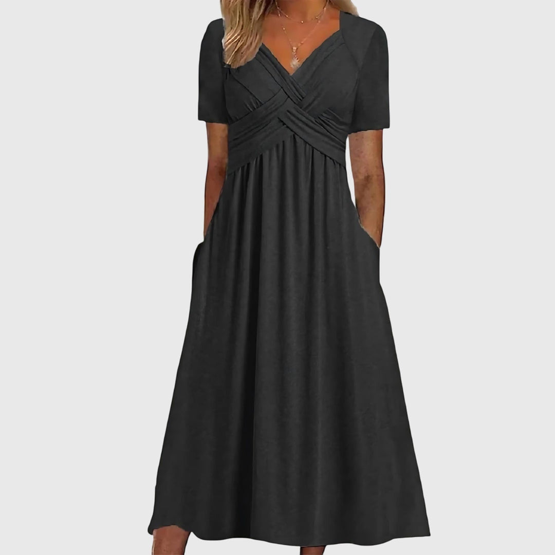 Abito midi elegante con effetto contenitivo e vestibilità fluida per donna