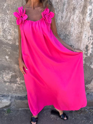 Abito lungo estivo donna elegante e fluido con spalline floreali