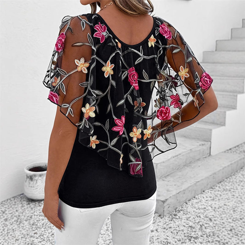 ⏳Oferta limitowana ⏰ Top z siateczki i patchworku z nadrukiem dla kobiet