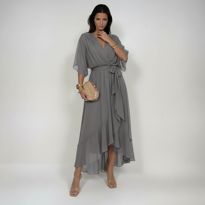 Abito in chiffon da donna elegante e fluido con scollo a V