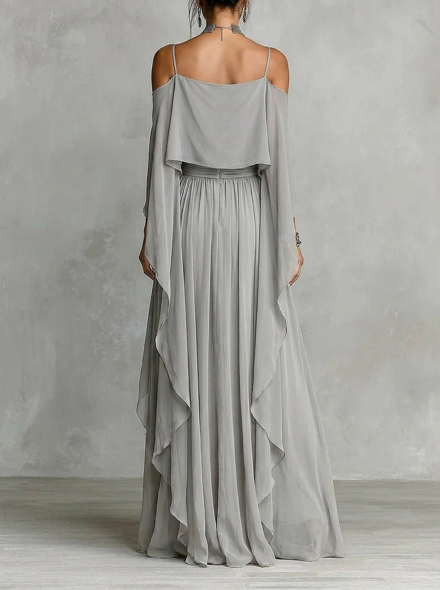 Completo donna elegante in chiffon con spalle scoperte