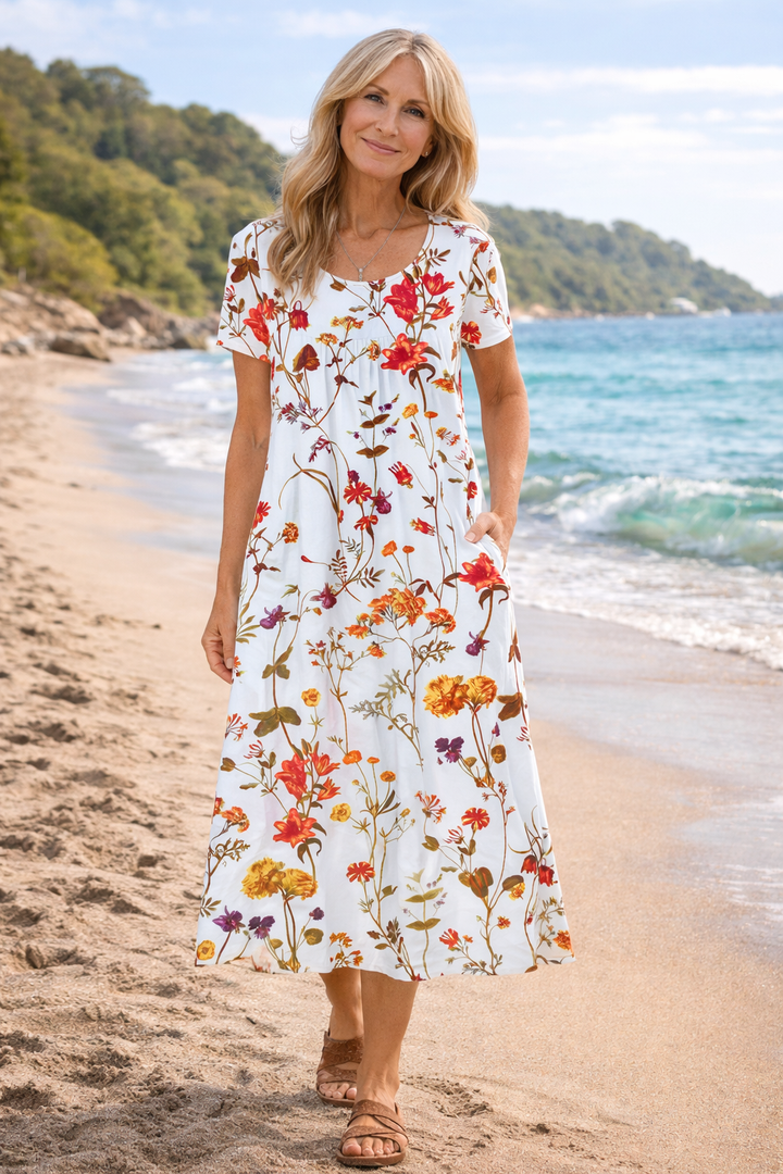 Abito floreale elegante e valorizzante per donna
