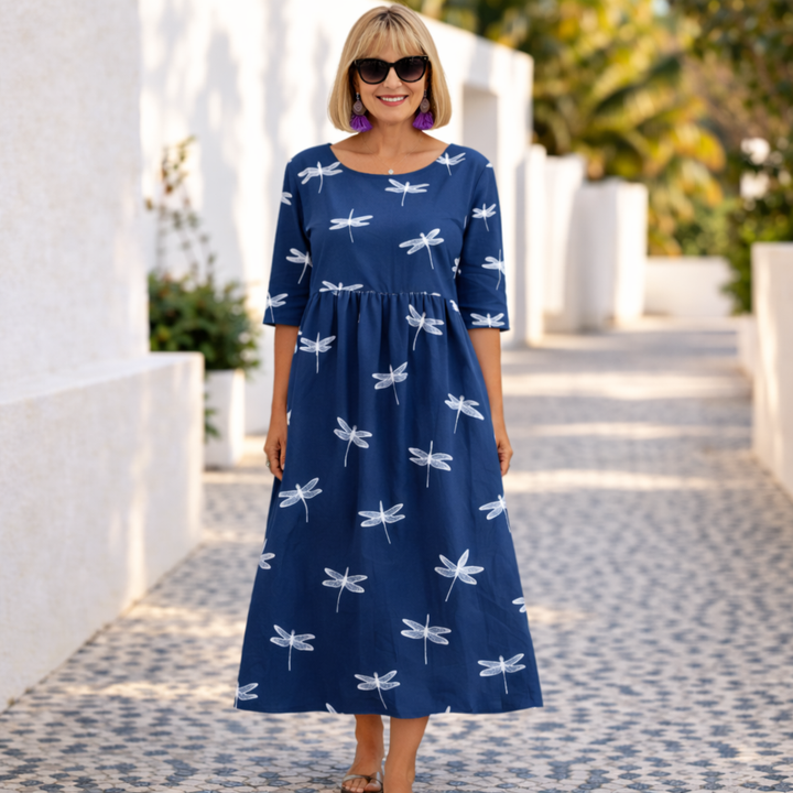 Abito lungo fluido da donna con stampa floreale elegante