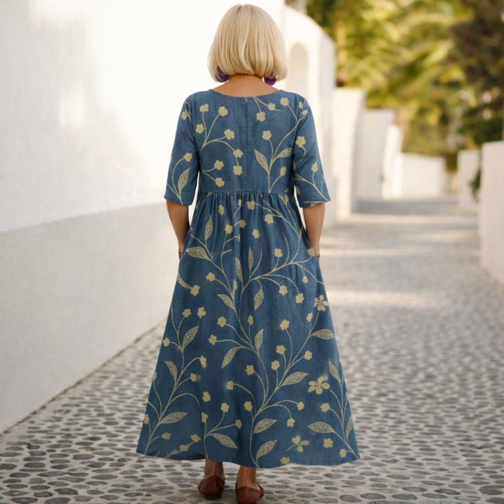 Abito midi fluido da donna elegante e leggero
