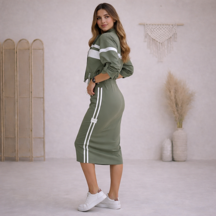 Completo donna due pezzi elegante sportivo con gonna midi