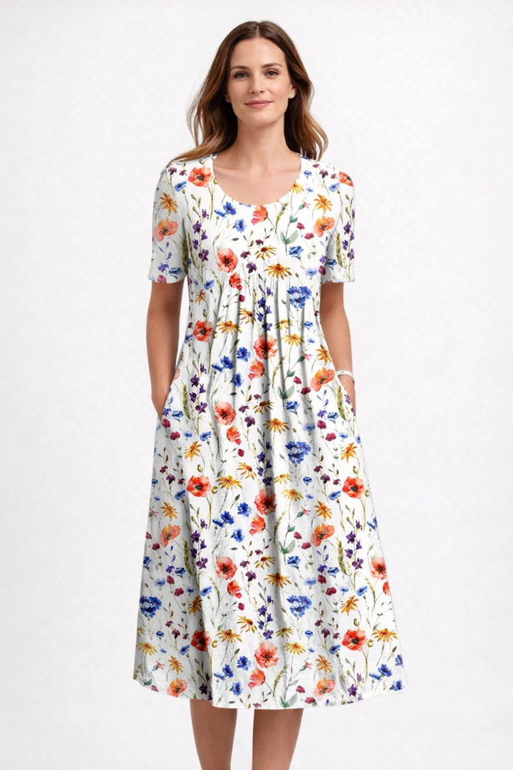 Abito elegante con volant fluido e femminile per donna